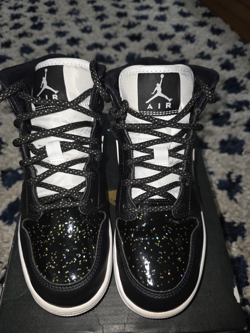 Jordan Kids' Black & White Sparkle High-Top Sneakers